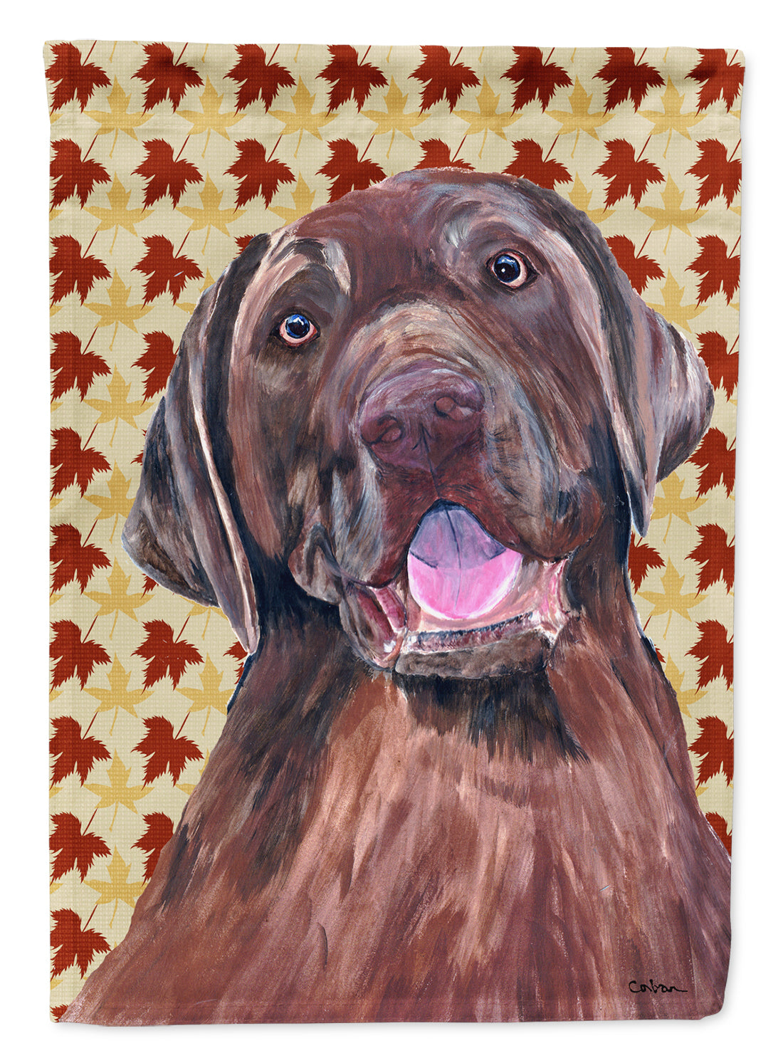Labrador Chocolate Fall Leaves Portrait Flag Canvas House Size  the-store.com.