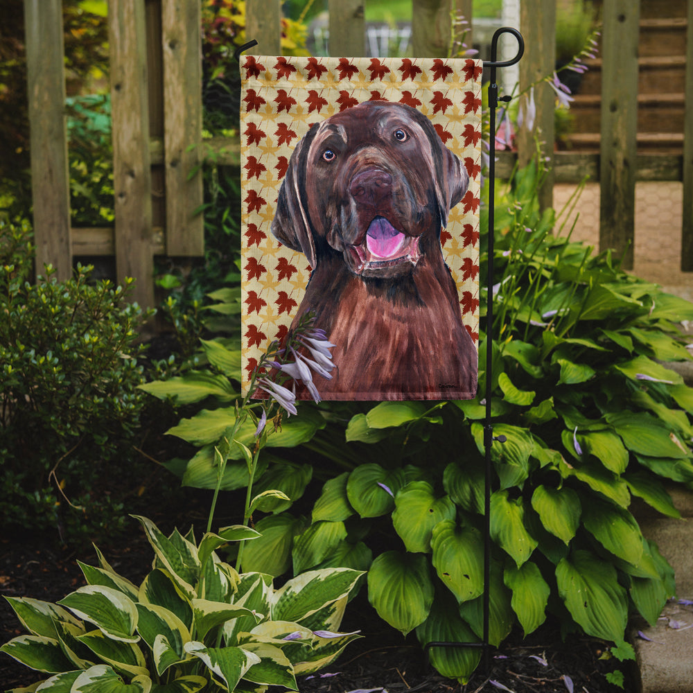 Labrador Chocolate Fall Leaves Portrait Flag Garden Size