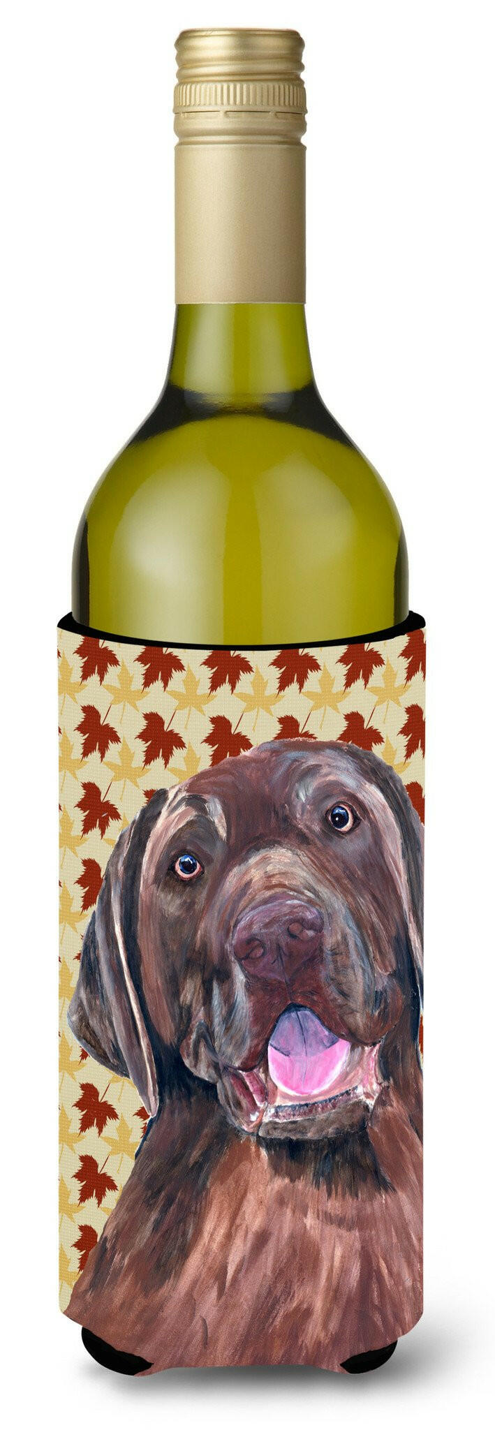 Labrador Chocolate Fall Leaves Portrait Wine Bottle Beverage Insulator Beverage Insulator Hugger by Caroline&#39;s Treasures