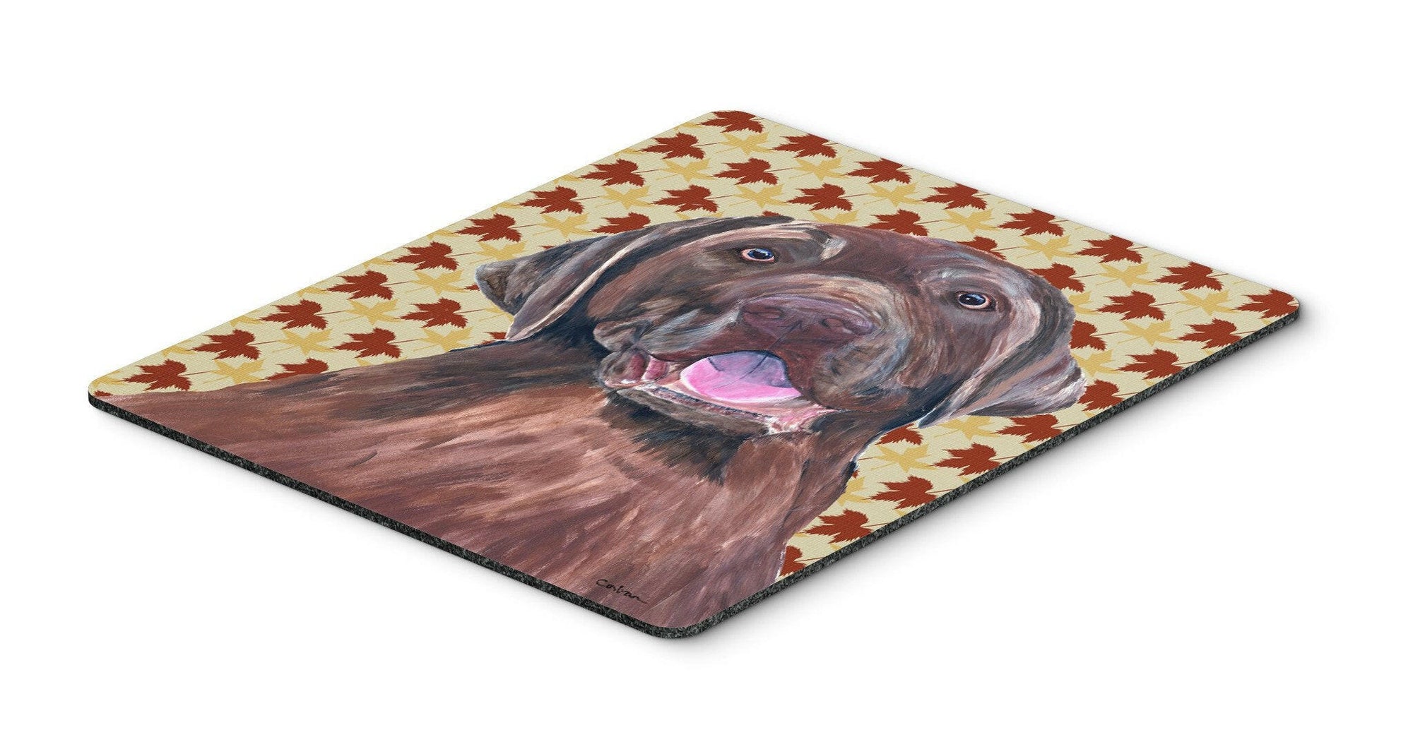 Labrador Chocolate Fall Leaves Portrait Mouse Pad, Hot Pad or Trivet by Caroline's Treasures