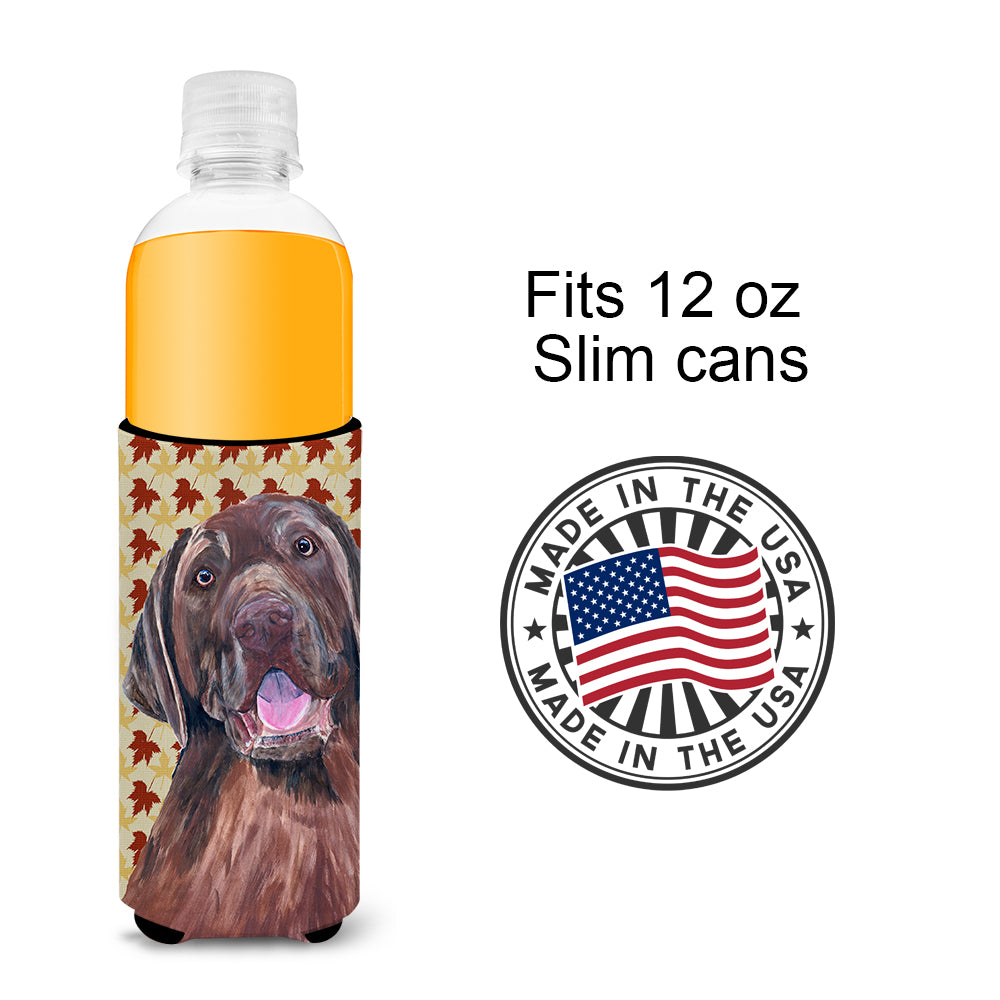Labrador Chocolate Fall Leaves Portrait Ultra Beverage Insulators for slim cans SC9224MUK.