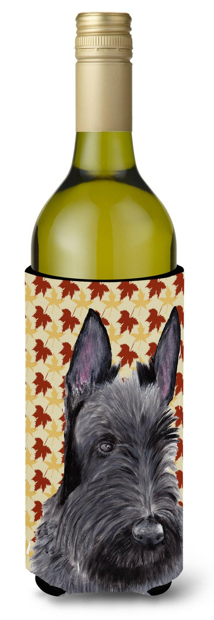 Scottish Terrier Fall Leaves Portrait Wine Bottle Beverage Insulator Beverage Insulator Hugger by Caroline&#39;s Treasures