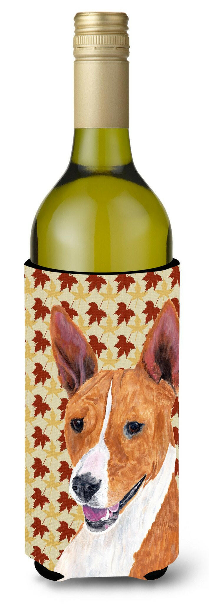 Basenji Fall Leaves Portrait Wine Bottle Beverage Insulator Beverage Insulator Hugger by Caroline&#39;s Treasures