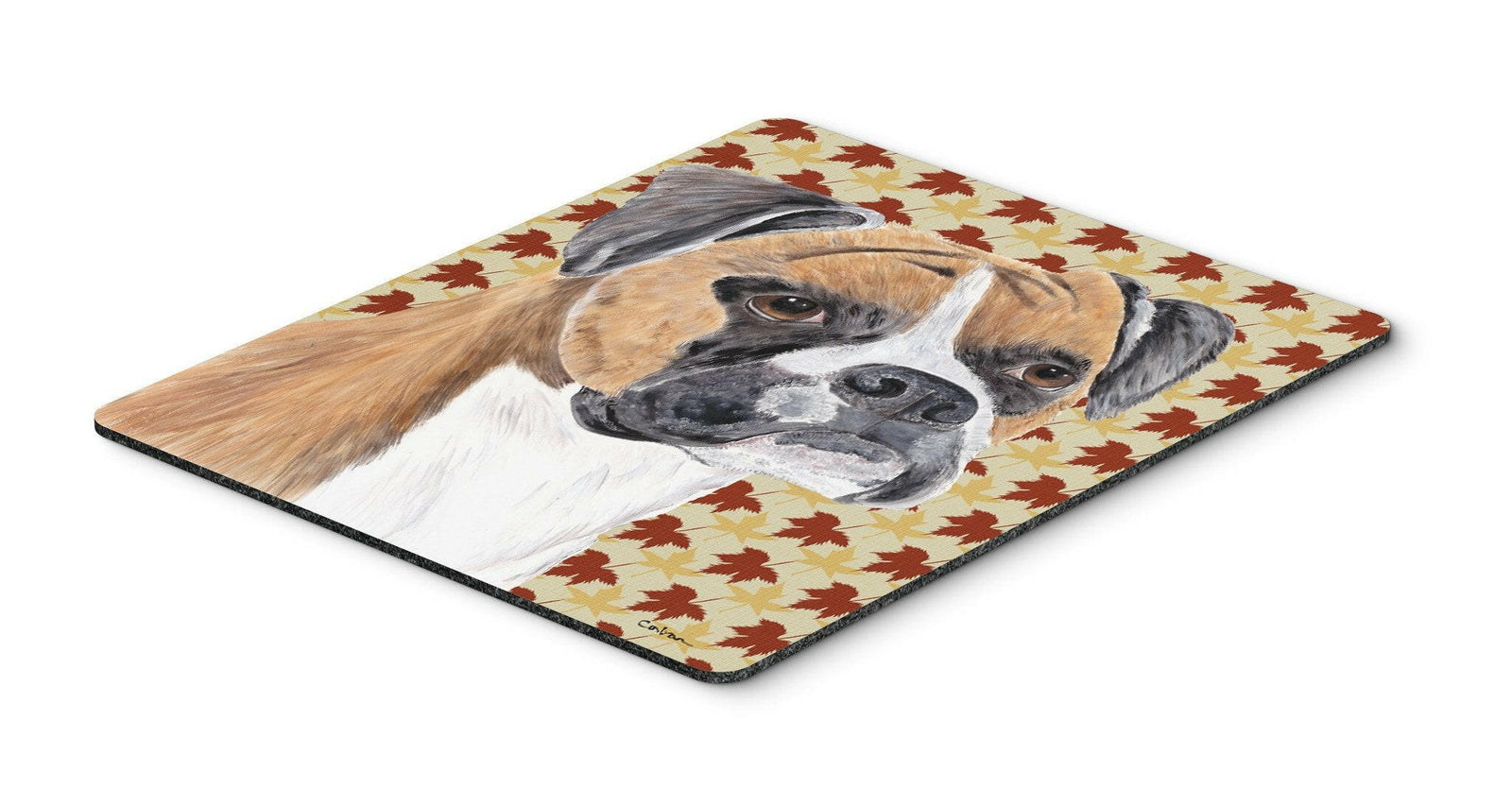 Boxer Fall Leaves Portrait Mouse Pad, Hot Pad or Trivet by Caroline's Treasures