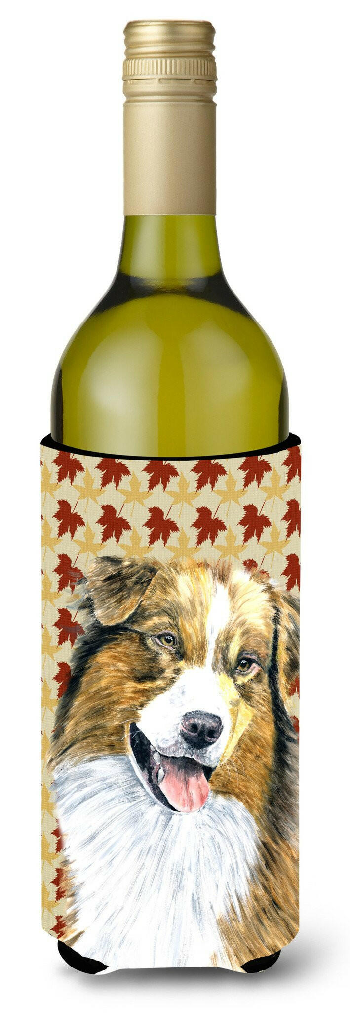 Australian Shepherd Fall Leaves Portrait Wine Bottle Beverage Insulator Beverage Insulator Hugger SC9237LITERK by Caroline&#39;s Treasures