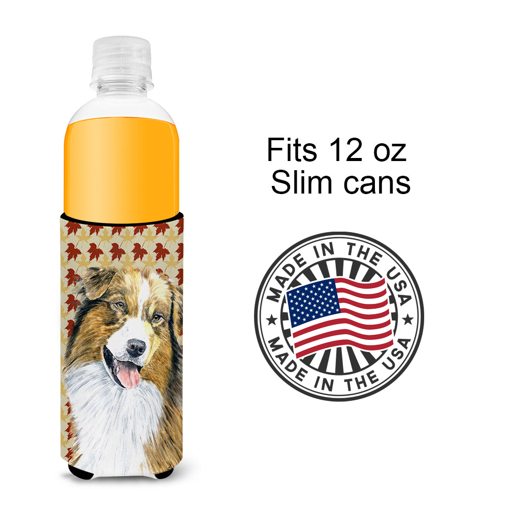Australian Shepherd Fall Leaves Portrait Ultra Beverage Insulators for slim cans SC9237MUK.