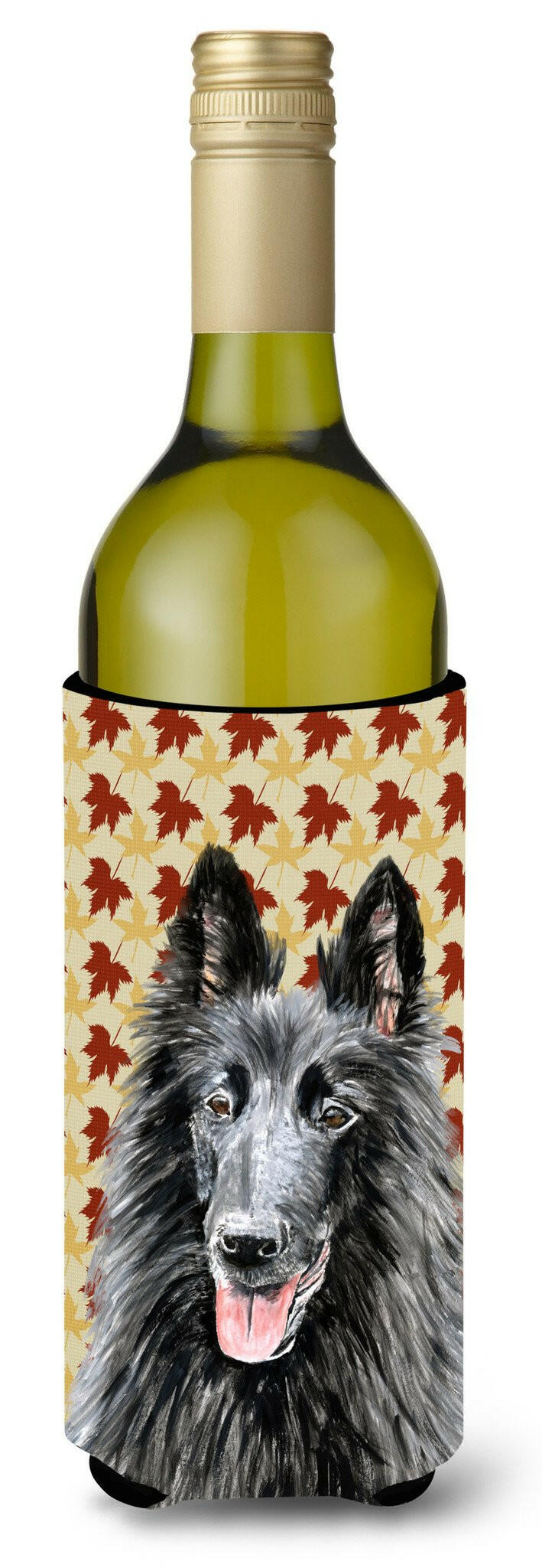 Belgian Sheepdog Fall Leaves Portrait Wine Bottle Beverage Insulator Beverage Insulator Hugger by Caroline&#39;s Treasures