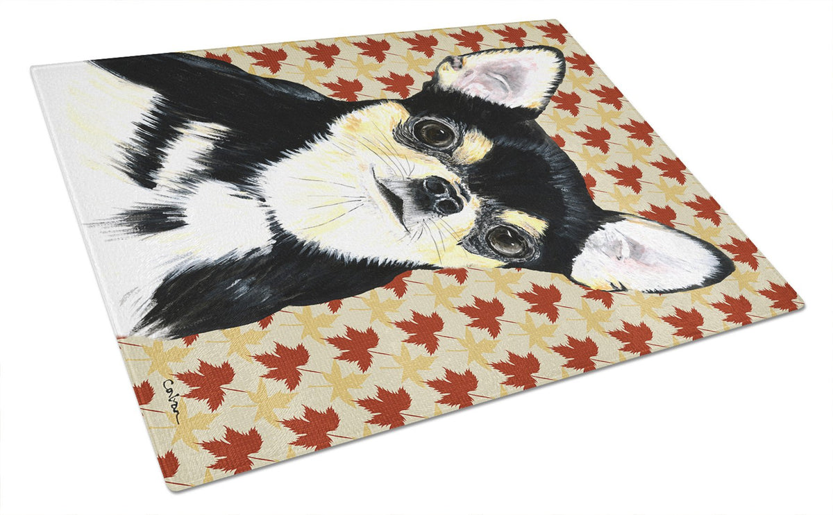 Chihuahua Fall Leaves Portrait Glass Cutting Board Large by Caroline&#39;s Treasures