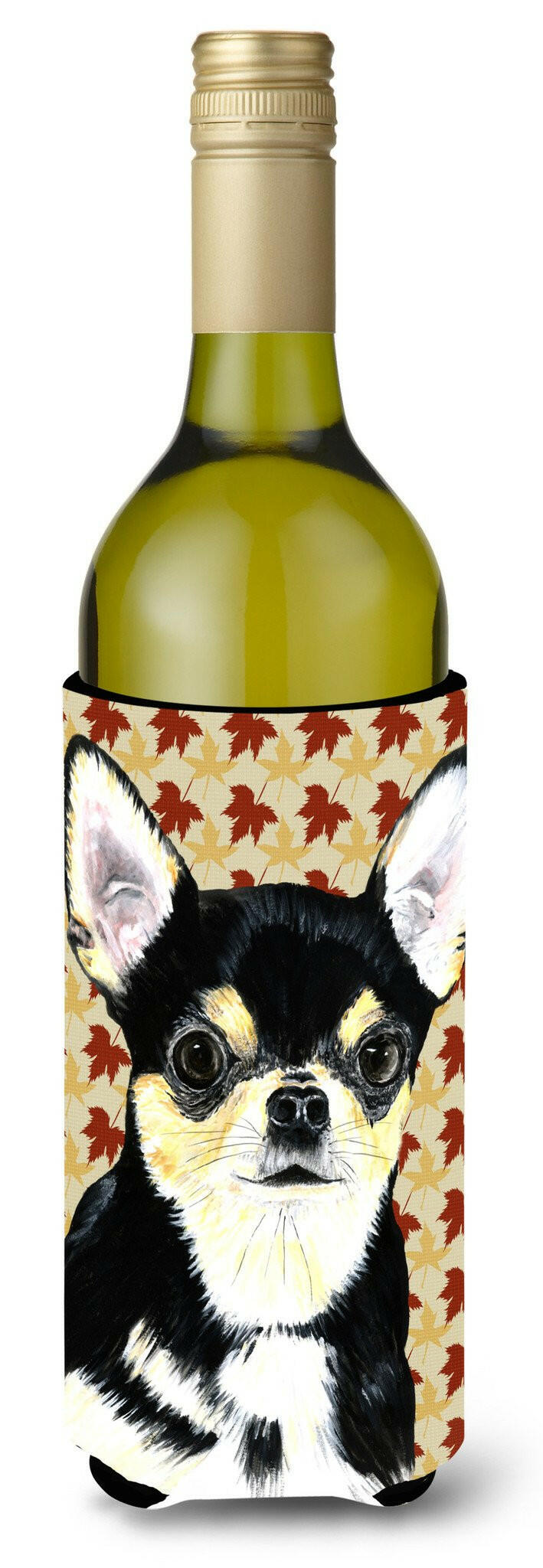 Chihuahua Fall Leaves Portrait Wine Bottle Beverage Insulator Beverage Insulator Hugger by Caroline&#39;s Treasures