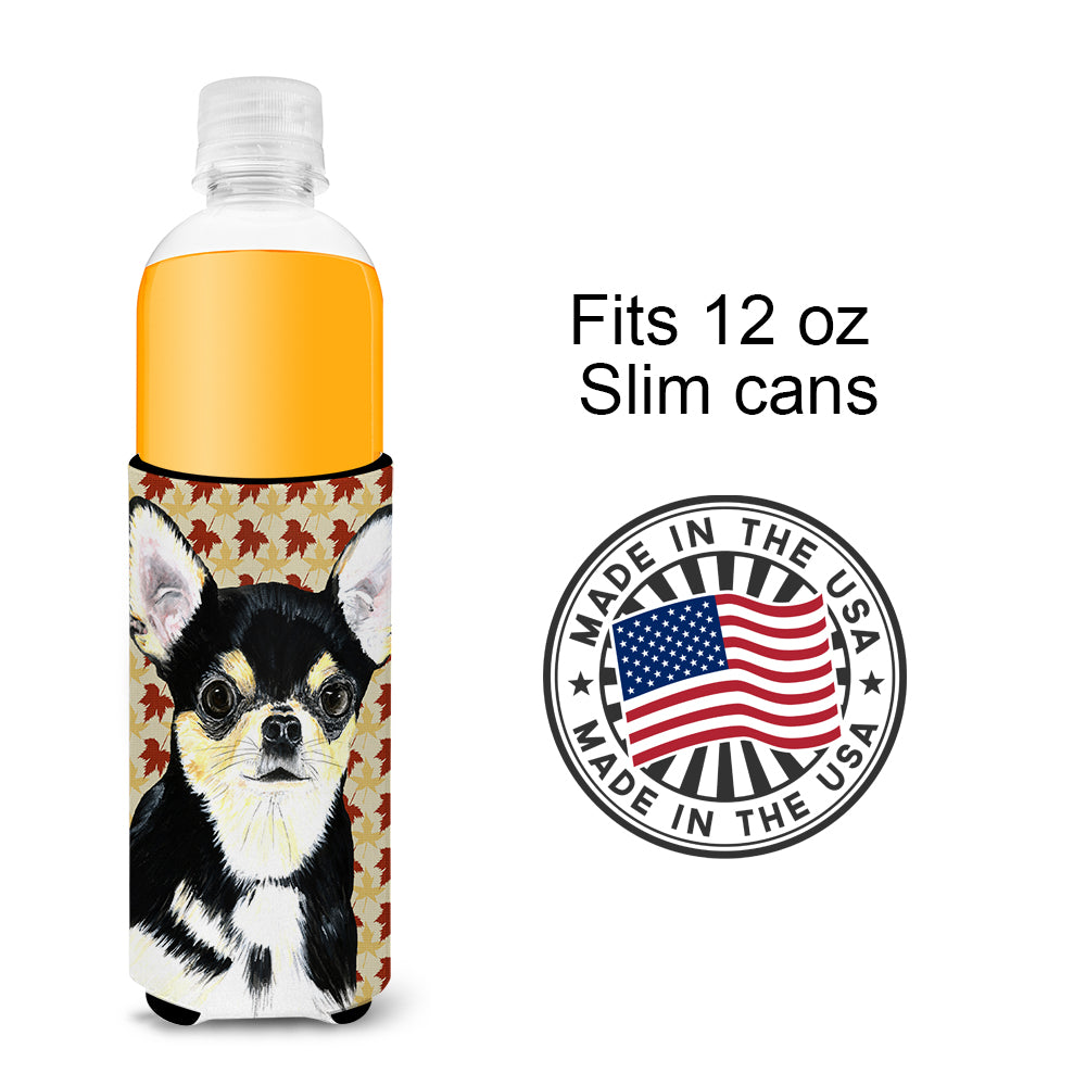 Chihuahua Fall Leaves Portrait Ultra Beverage Insulators for slim cans SC9239MUK.