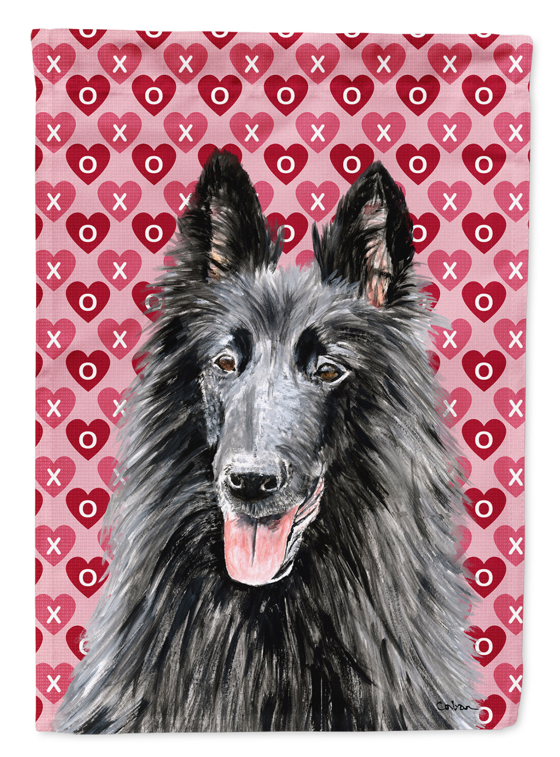 Belgian Sheepdog Hearts Love and Valentine&#39;s Day Portrait Flag Garden Size