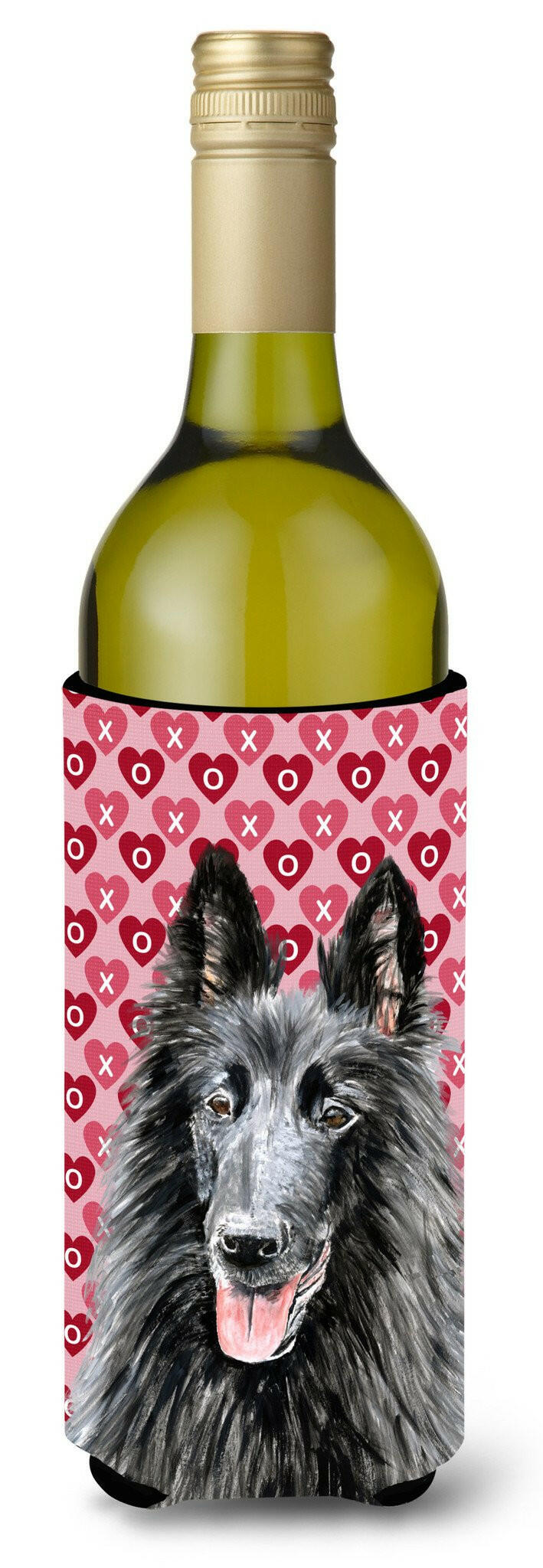 Belgian Sheepdog Hearts Love  Valentine's Day  Wine Bottle Beverage Insulator Beverage Insulator Hugger by Caroline's Treasures