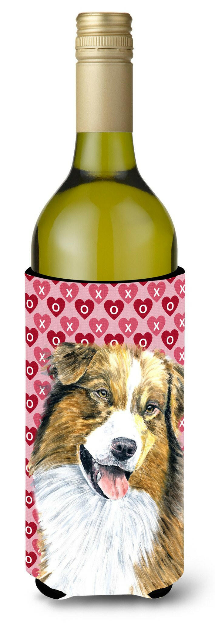 Australian Shepherd Hearts Valentine&#39;s Day Wine Bottle Beverage Insulator Beverage Insulator Hugger by Caroline&#39;s Treasures
