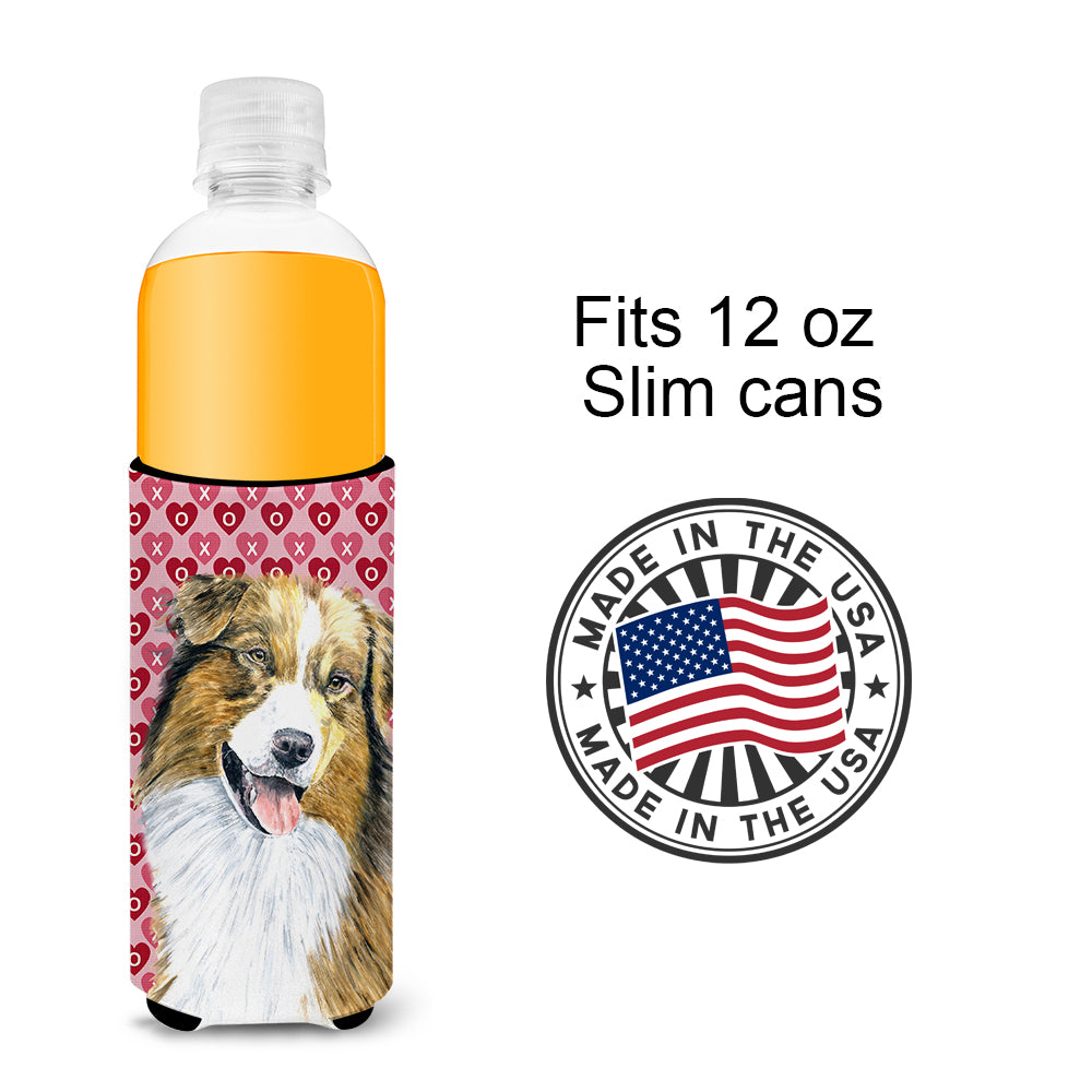 Australian Shepherd Hearts Love Valentine's Day Ultra Beverage Insulators for slim cans SC9242MUK.