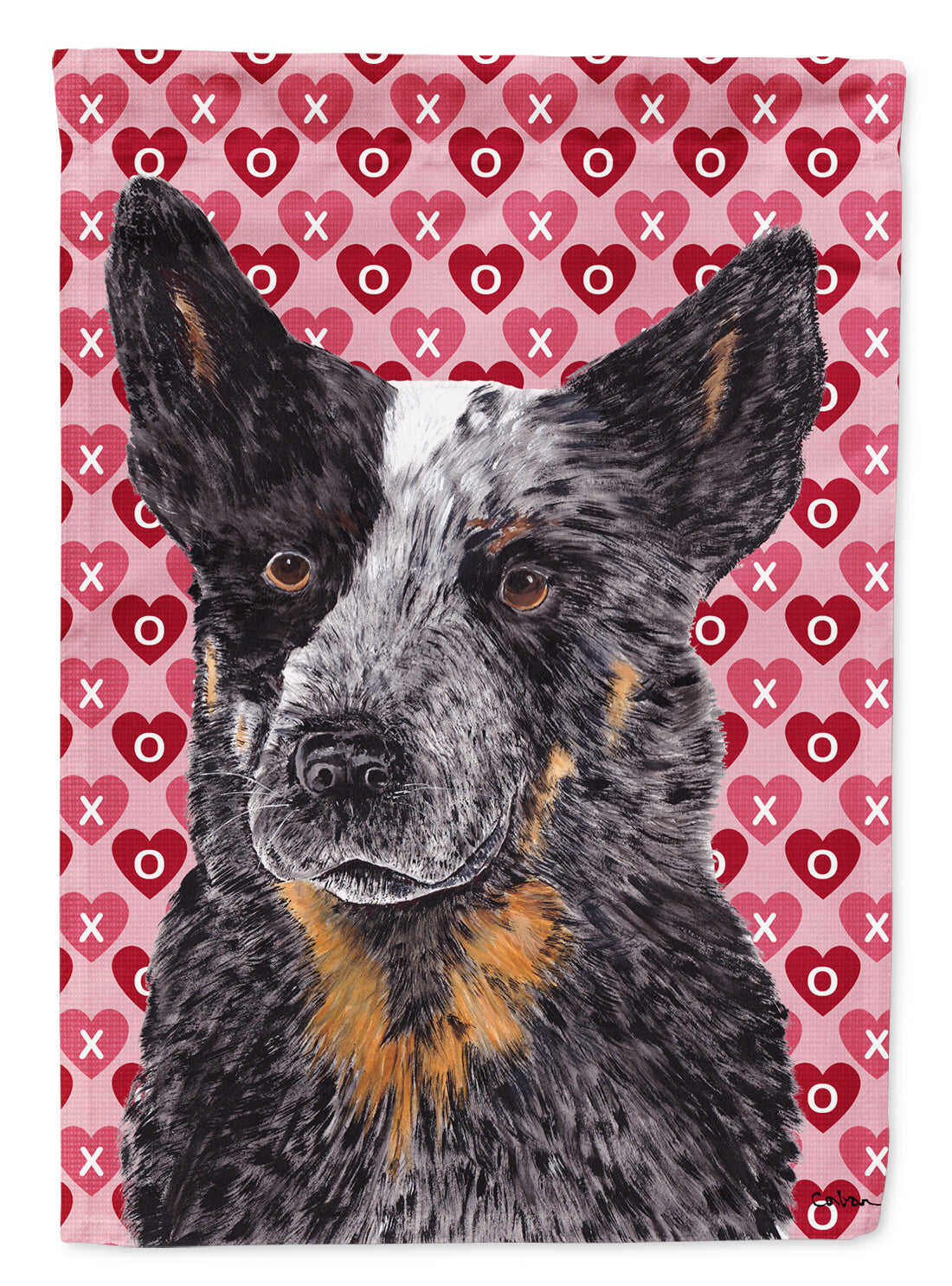 Australian Cattle Dog Hearts Love and Valentine's Day  Flag Canvas House Size  the-store.com.