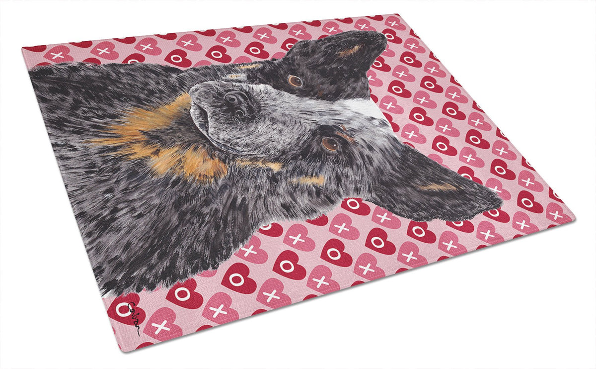 Australian Cattle Dog Hearts Love and Valentine&#39;s Day Glass Cutting Board Large by Caroline&#39;s Treasures