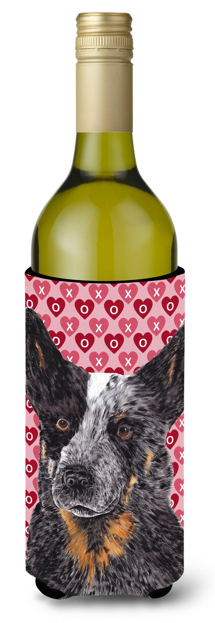 Australian Cattle Dog Hearts Love Valentine&#39;s Day Wine Bottle Beverage Insulator Beverage Insulator Hugger by Caroline&#39;s Treasures