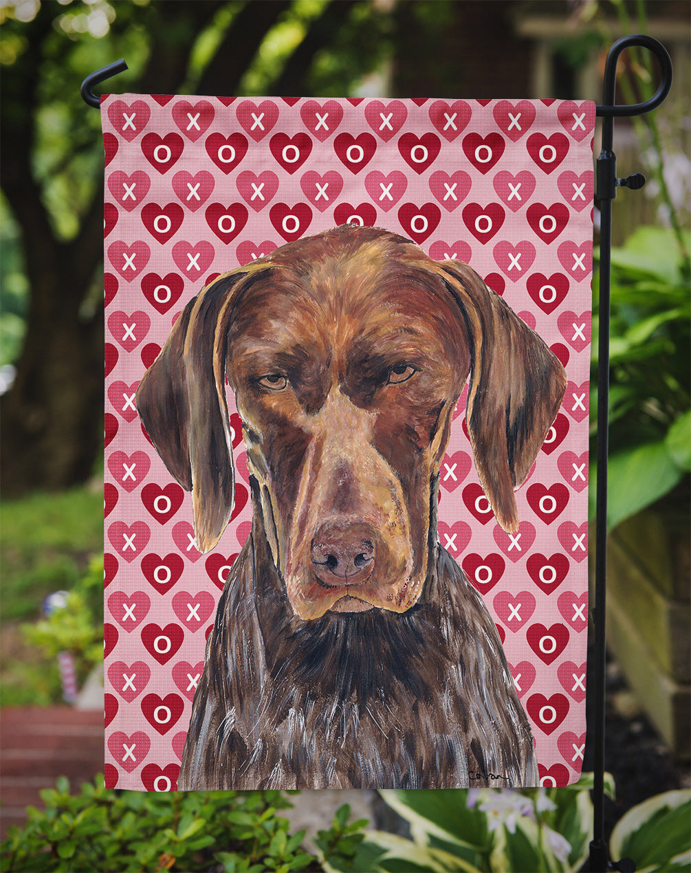 German Shorthaired Pointer Hearts Love and Valentine's Day  Flag Garden Size
