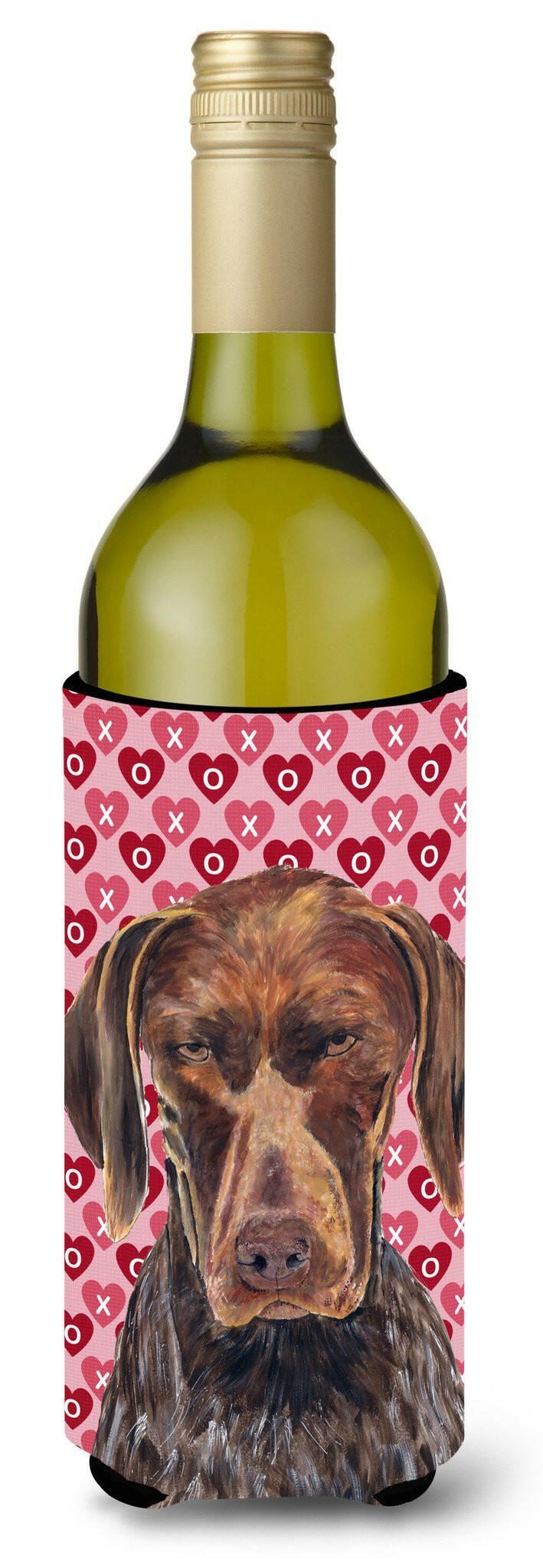 German Shorthaired Pointer Hearts Valentine&#39;s Day Wine Bottle Beverage Insulator Beverage Insulator Hugger by Caroline&#39;s Treasures