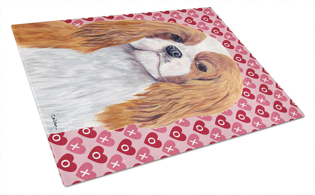 Cavalier Spaniel Hearts Love and Valentine&#39;s Day Glass Cutting Board Large by Caroline&#39;s Treasures