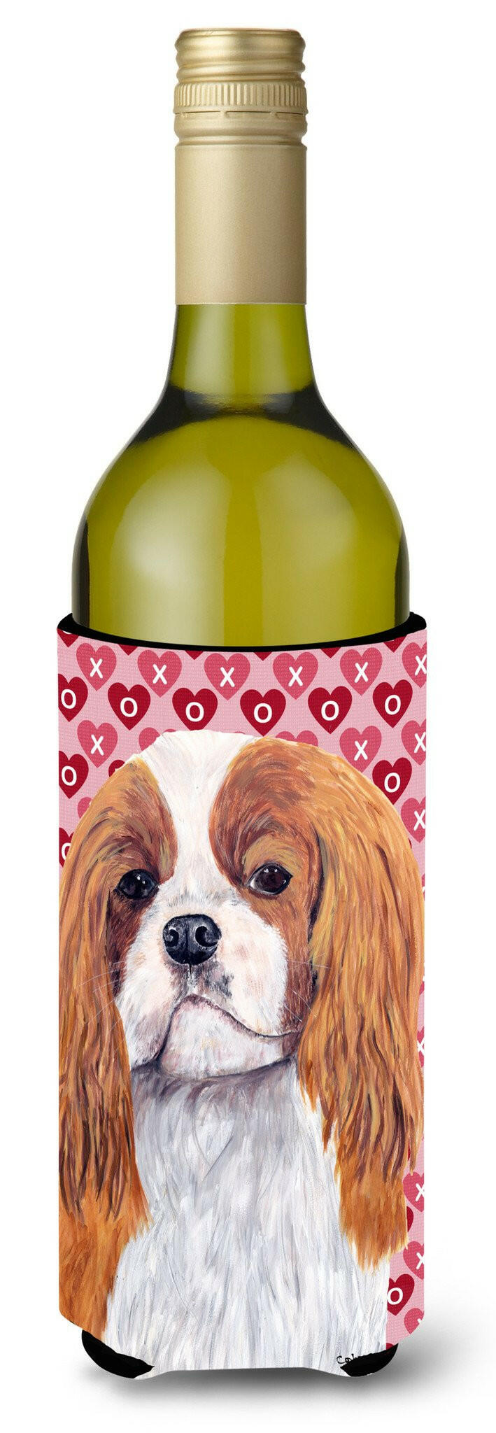 Cavalier Spaniel Hearts  Valentine&#39;s Day Portrait Wine Bottle Beverage Insulator Beverage Insulator Hugger by Caroline&#39;s Treasures