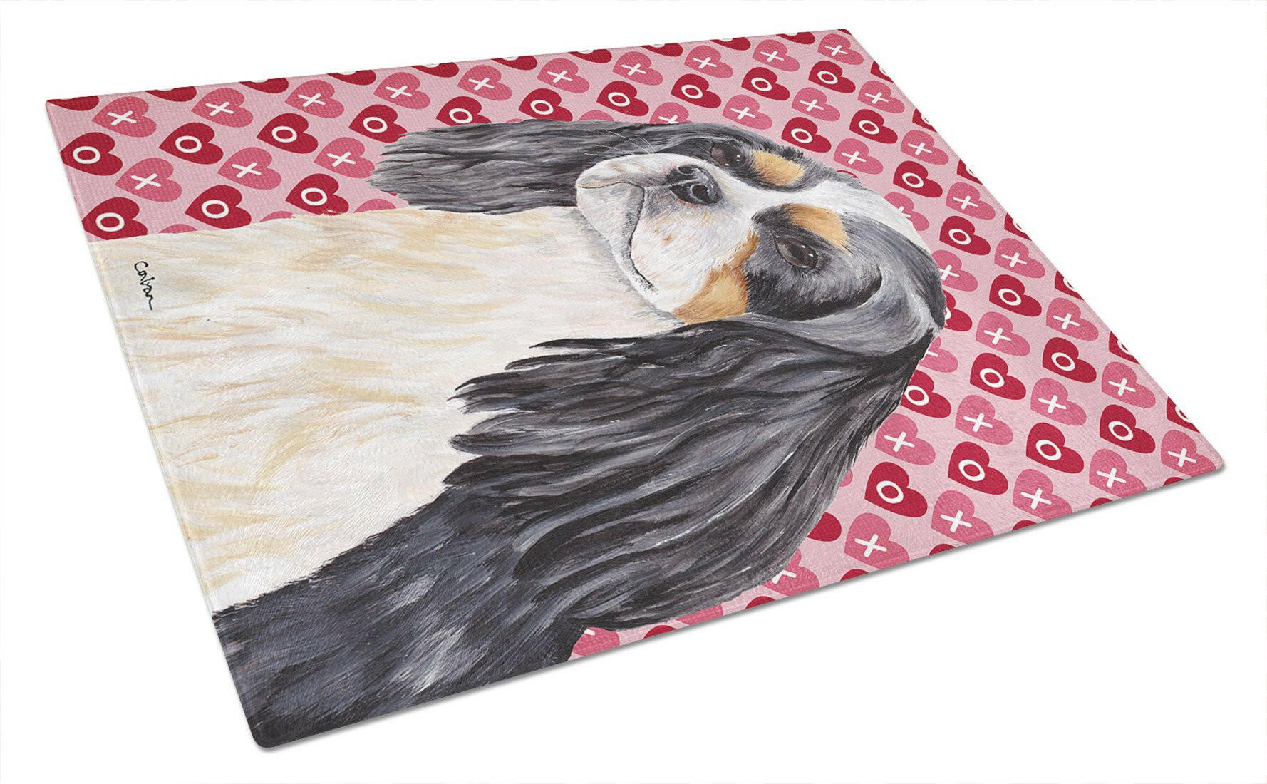 Cavalier Spaniel Hearts Love and Valentine's Day Glass Cutting Board Large by Caroline's Treasures
