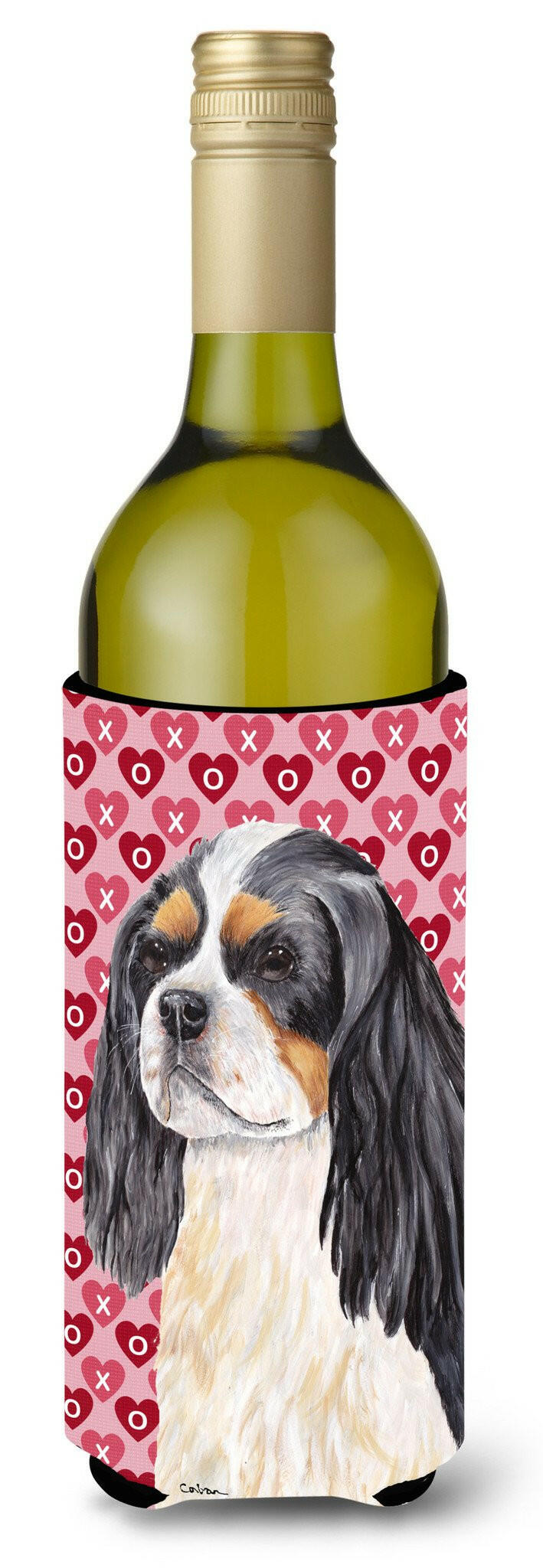 Cavalier Spaniel Hearts   Valentine&#39;s Day Portrait Wine Bottle Beverage Insulator Beverage Insulator Hugger by Caroline&#39;s Treasures
