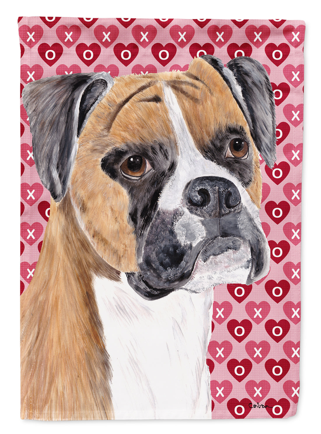 Boxer Hearts Love and Valentine&#39;s Day Portrait Flag Garden Size.