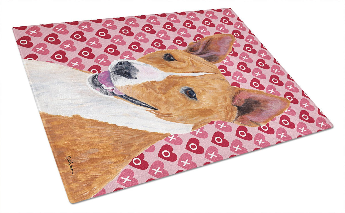 Basenji Hearts Love and Valentine&#39;s Day Portrait Glass Cutting Board Large by Caroline&#39;s Treasures