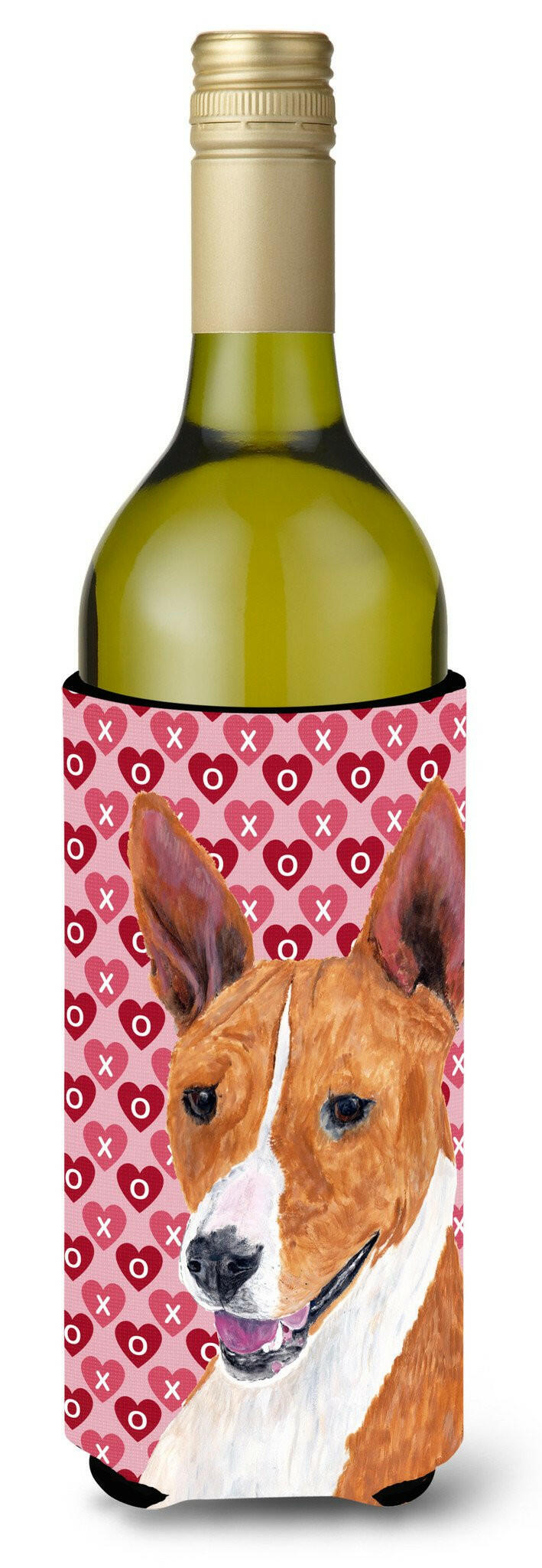 Basenji Hearts Love and Valentine's Day Portrait Wine Bottle Beverage Insulator Beverage Insulator Hugger by Caroline's Treasures