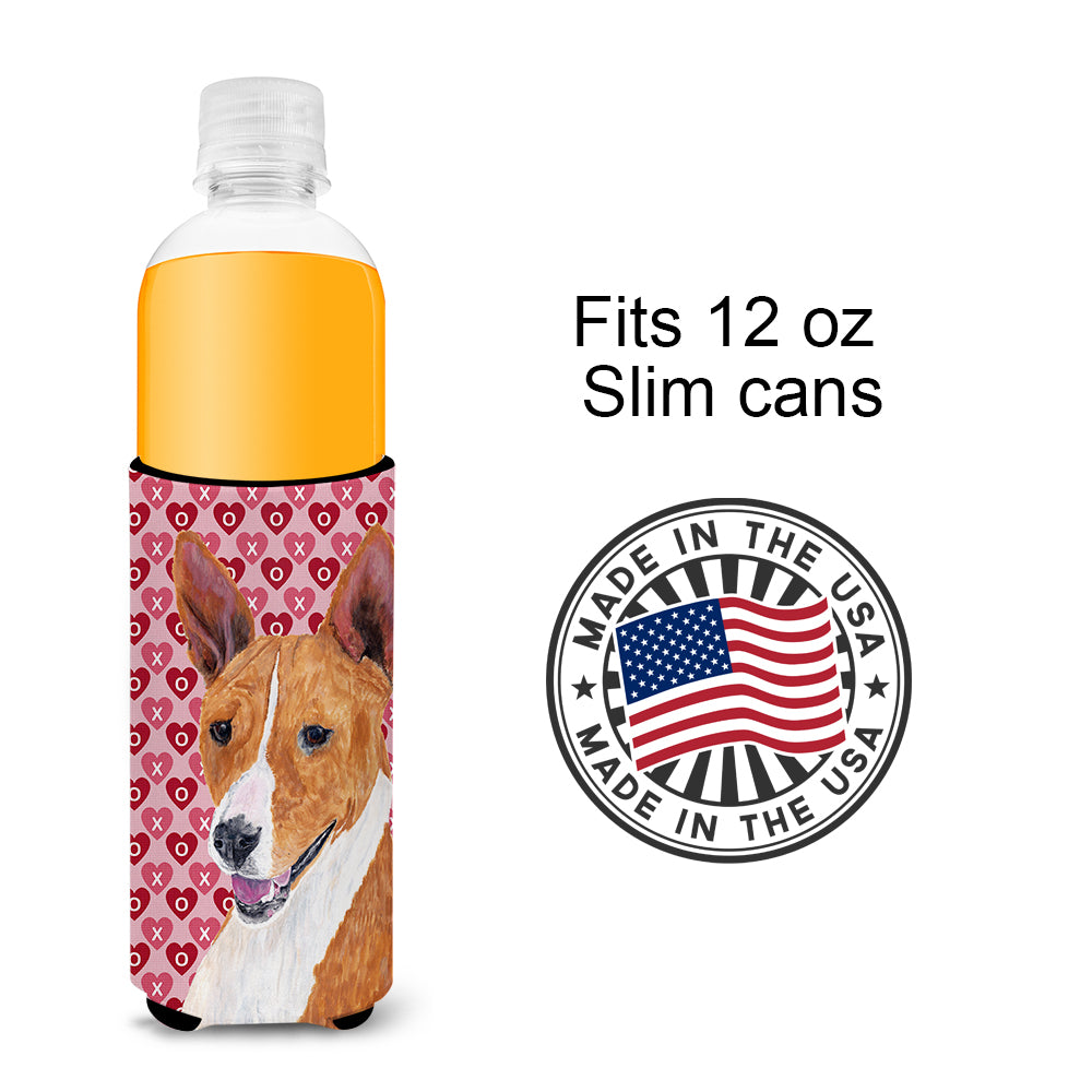 Basenji Hearts Love and Valentine's Day Portrait Ultra Beverage Insulators for slim cans SC9252MUK.