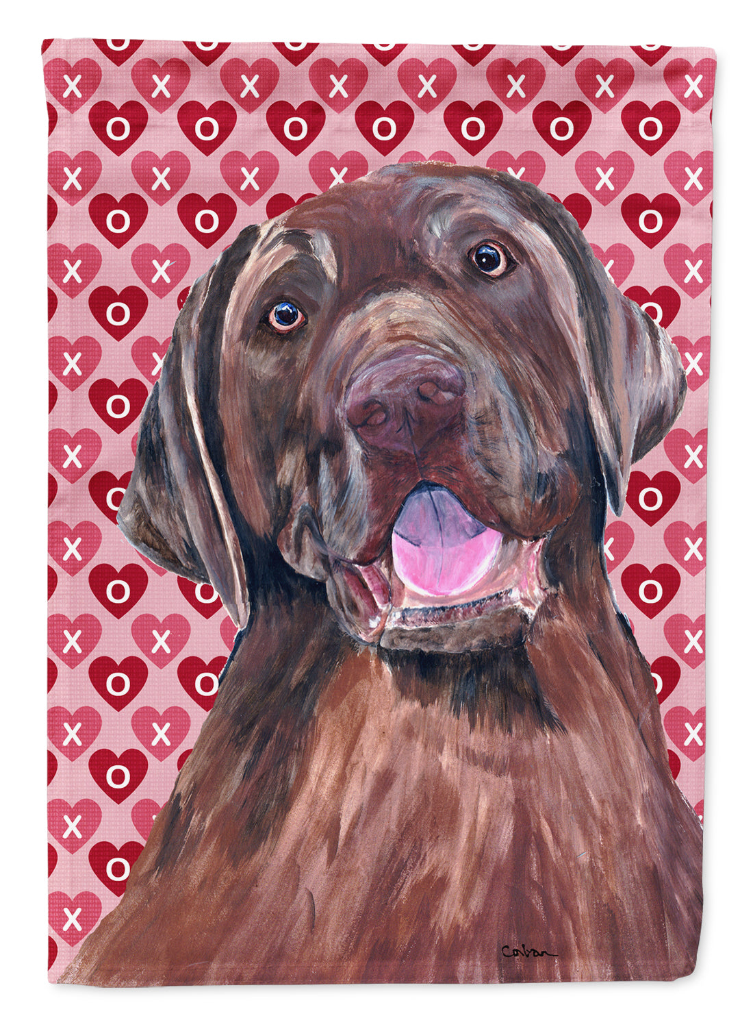 Labrador Chocolate Hearts Love Valentine&#39;s Day Flag Canvas House Size
