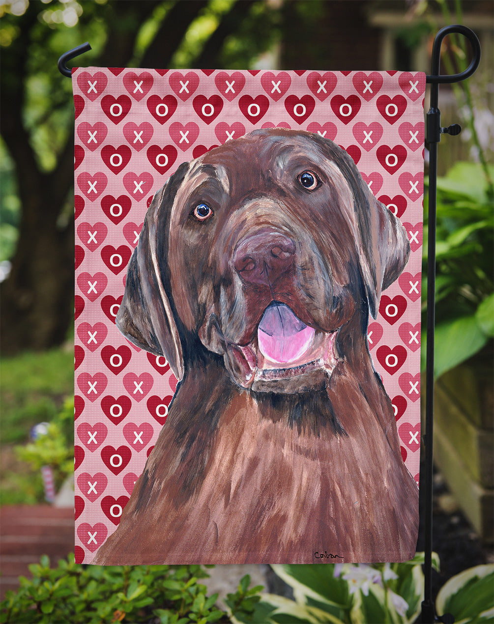 Labrador Chocolate Hearts Love Valentine's Day Flag Garden Size