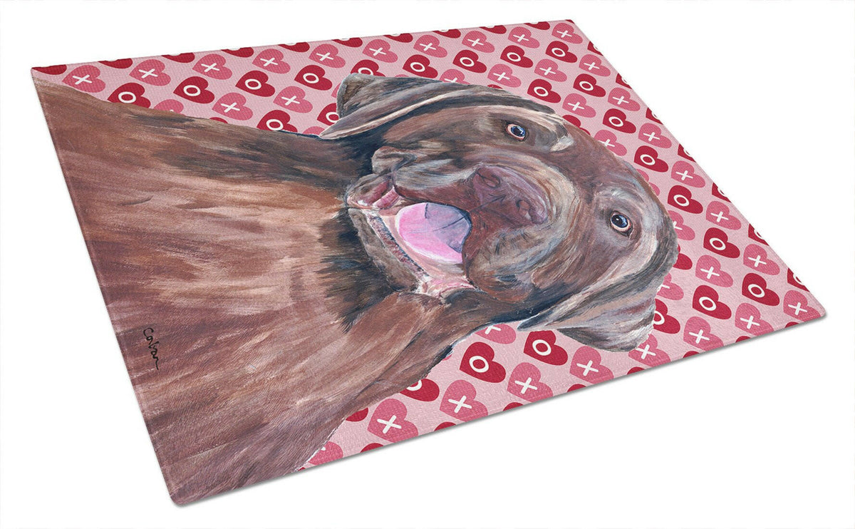 Labrador Chocolate Hearts Love and Valentine&#39;s Day Glass Cutting Board Large by Caroline&#39;s Treasures