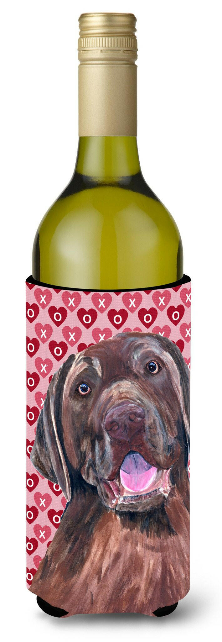 Labrador Chocolate Hearts Love Valentine&#39;s Day Wine Bottle Beverage Insulator Beverage Insulator Hugger by Caroline&#39;s Treasures
