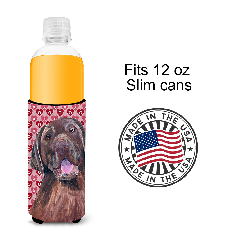 Labrador Chocolate Hearts Love Valentine's Day Ultra Beverage Insulators for slim cans SC9253MUK.