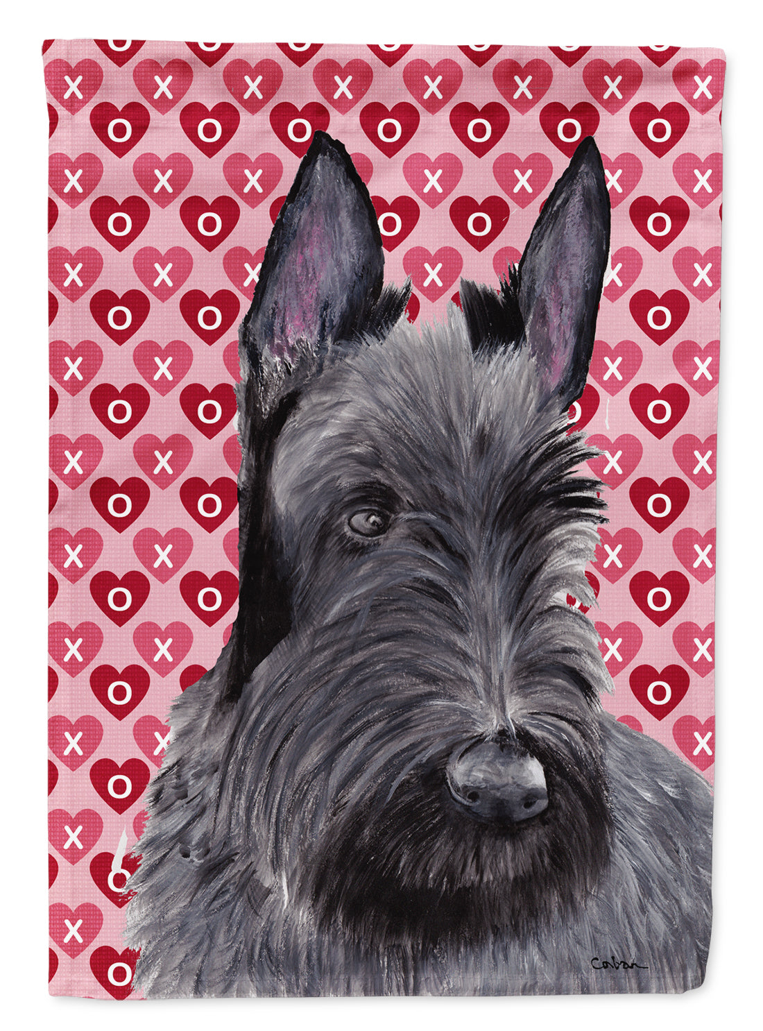 Scottish Terrier Hearts Love Valentine&#39;s Day Portrait Flag Garden.