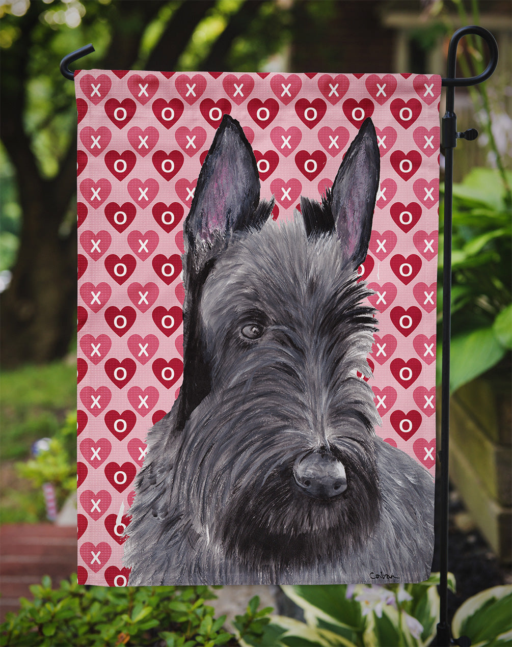 Scottish Terrier Hearts Love Valentine's Day Portrait Flag Garden.
