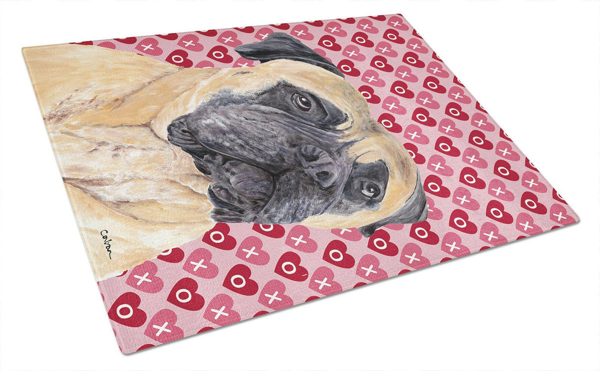 Mastiff Hearts Love and Valentine&#39;s Day Portrait Glass Cutting Board Large by Caroline&#39;s Treasures