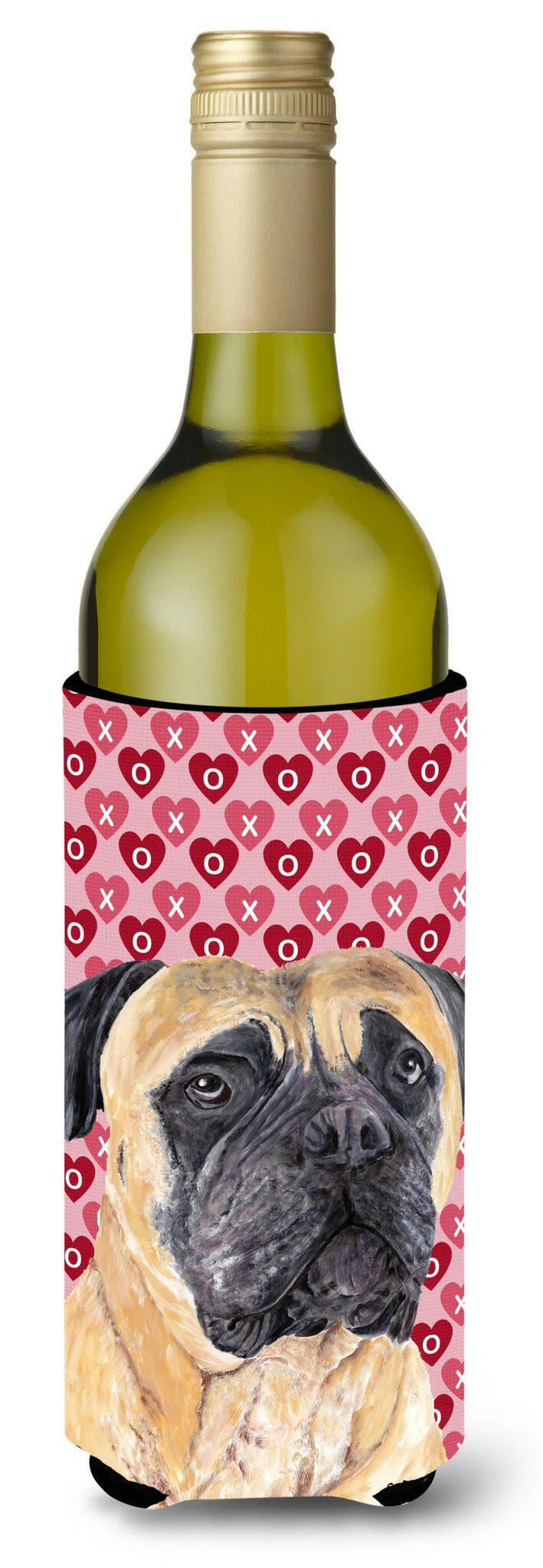 Mastiff Hearts Love and Valentine's Day Portrait Wine Bottle Beverage Insulator Beverage Insulator Hugger by Caroline's Treasures