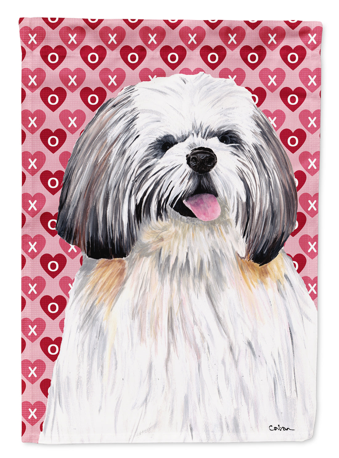 Shih Tzu Hearts Love and Valentine's Day Portrait Flag Canvas House Size  the-store.com.