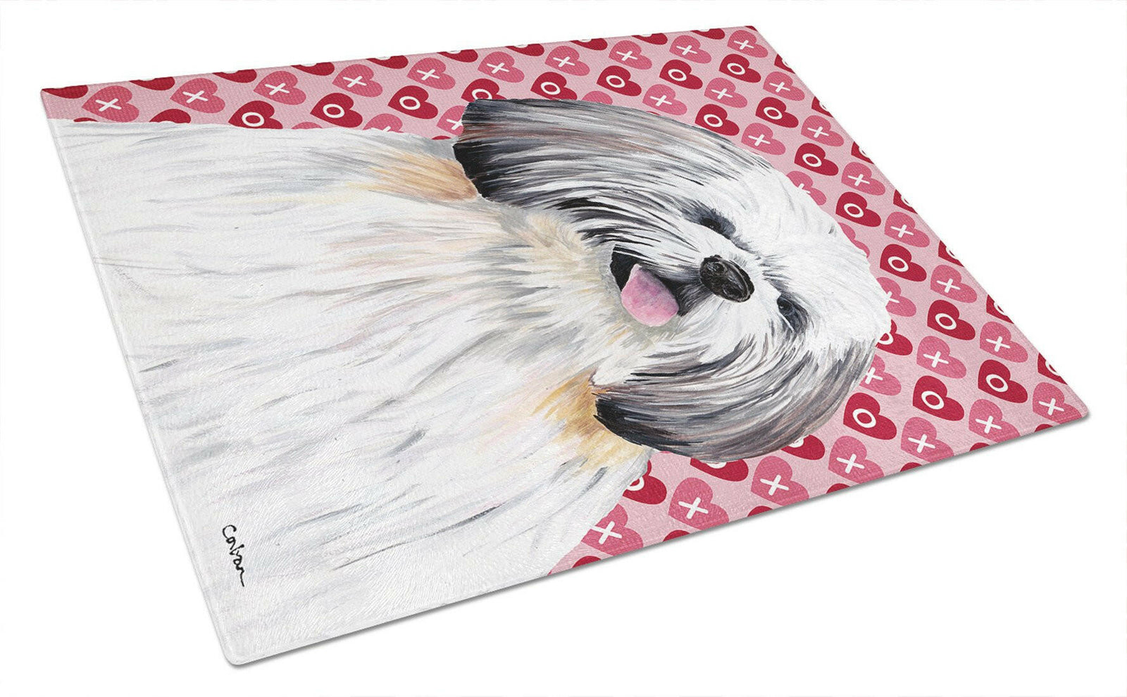 Shih Tzu Hearts Love and Valentine's Day Portrait Glass Cutting Board Large by Caroline's Treasures