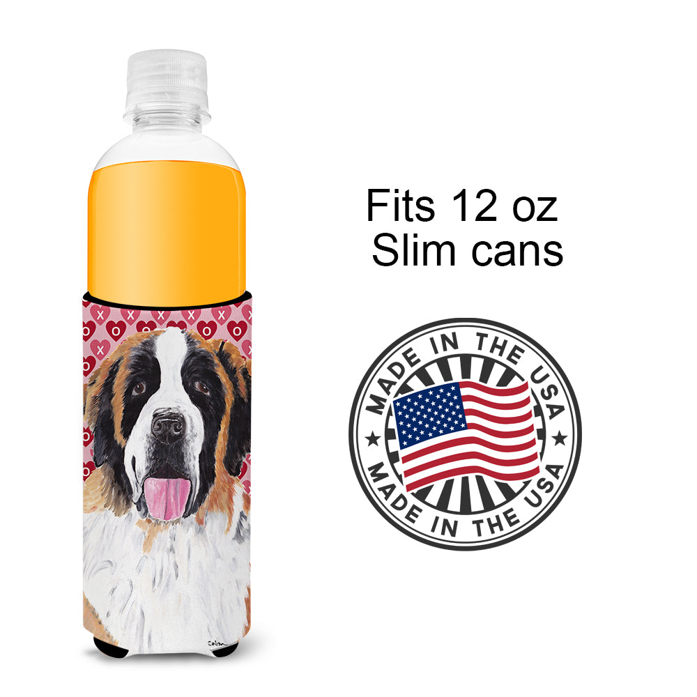 Saint Bernard Hearts Love and Valentine's Day Portrait Ultra Beverage Insulators for slim cans SC9257MUK.