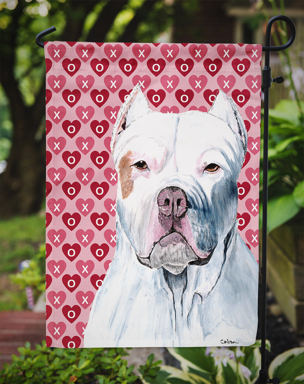 Pit Bull Hearts Love and Valentine's Day Portrait Flag Garden Size.