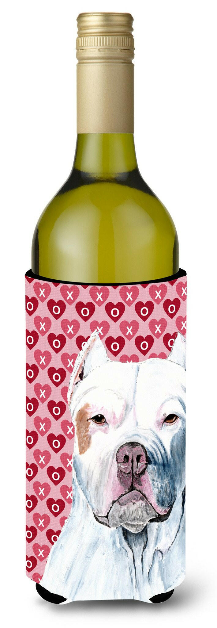 Pit Bull Hearts Love and Valentine&#39;s Day Portrait Wine Bottle Beverage Insulator Beverage Insulator Hugger by Caroline&#39;s Treasures