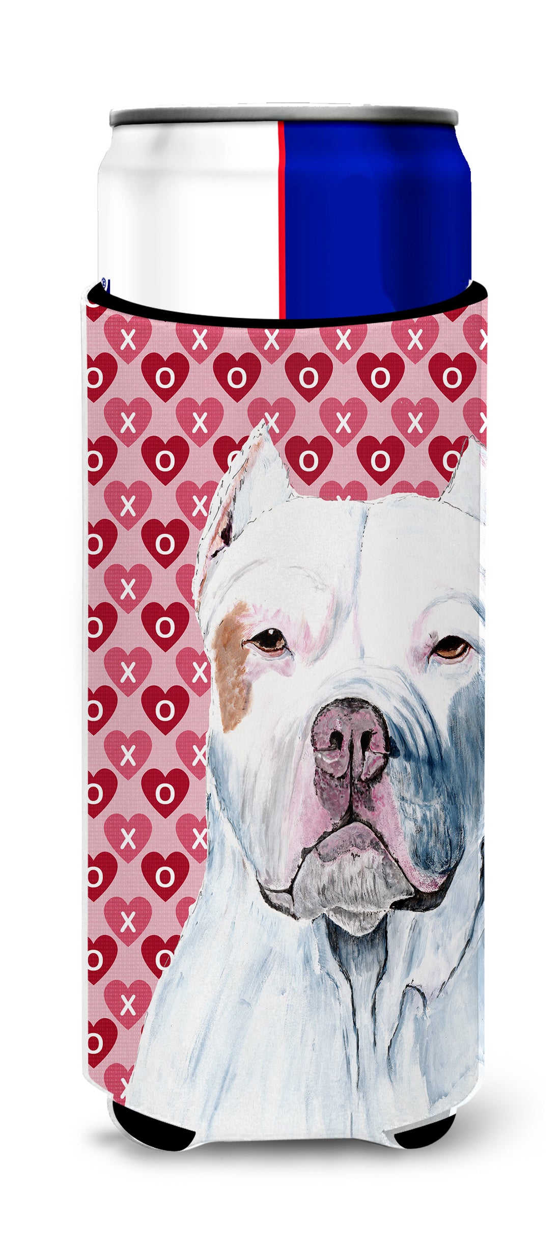 Pit Bull Hearts Love and Valentine&#39;s Day Portrait Ultra Beverage Insulators for slim cans SC9258MUK