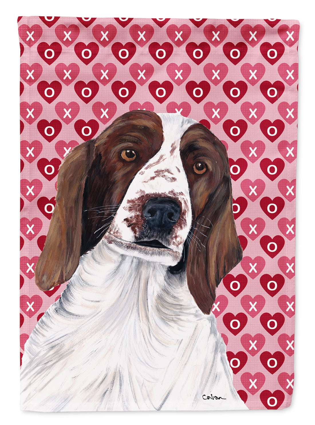 Welsh Springer Spaniel Hearts Love Valentine&#39;s Day Flag Canvas House Size  the-store.com.