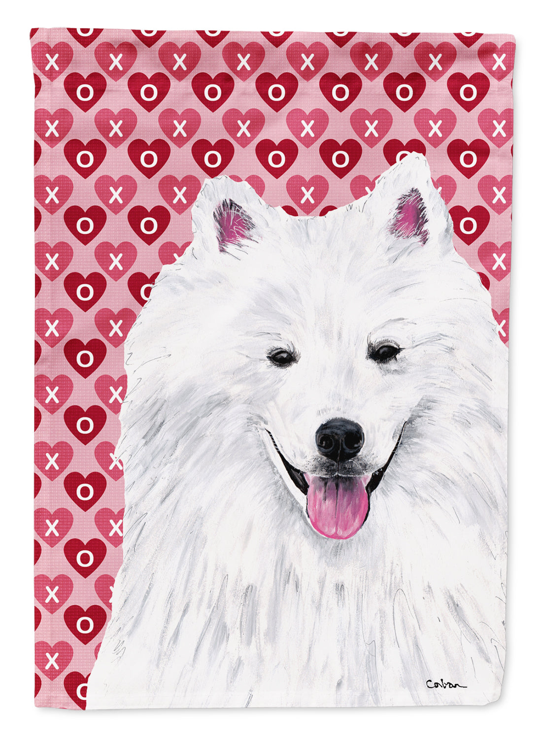 American Eskimo Hearts Love and Valentine's Day Portrait Flag Canvas House Size  the-store.com.