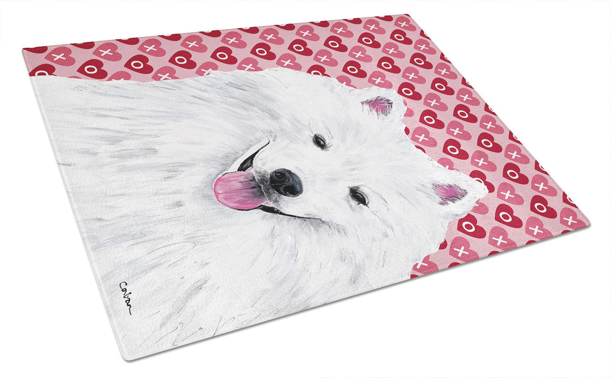 American Eskimo Hearts Love and Valentine&#39;s Day Glass Cutting Board Large by Caroline&#39;s Treasures