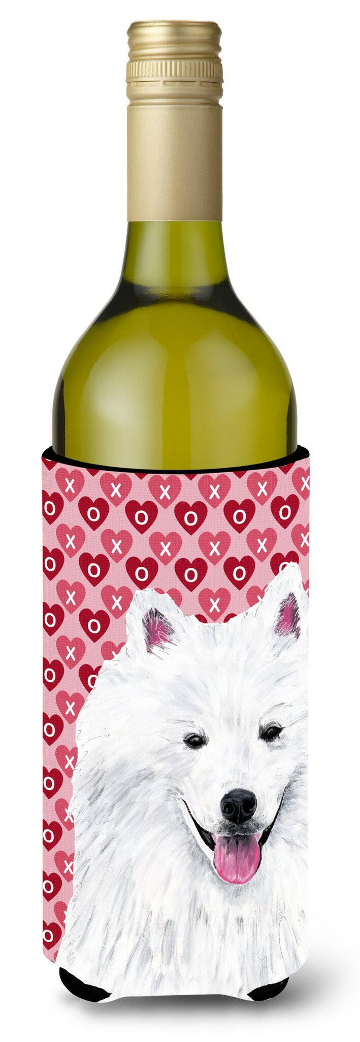 American Eskimo Hearts   Valentine&#39;s Day Portrait Wine Bottle Beverage Insulator Beverage Insulator Hugger by Caroline&#39;s Treasures
